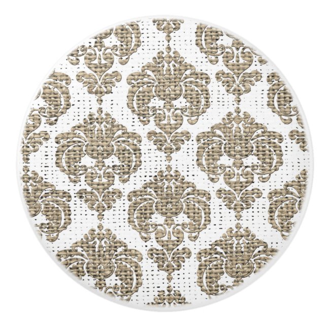 Pomo De Cerámica Glamor Rústico Damasco Real Burlap Chic Moderno (Anverso)