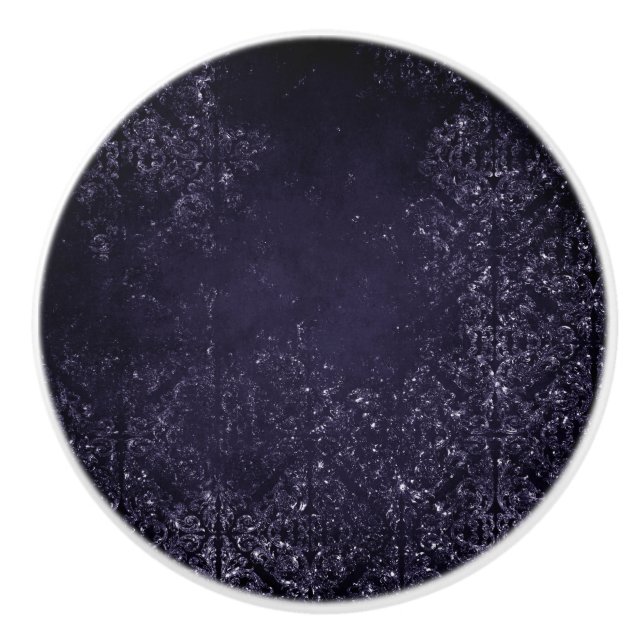 Pomo De Cerámica Glimmery Indigo Grunge | Midnight Purple Damask (Anverso)