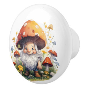 Pomo De Cerámica Gnome de toadstool amarillo