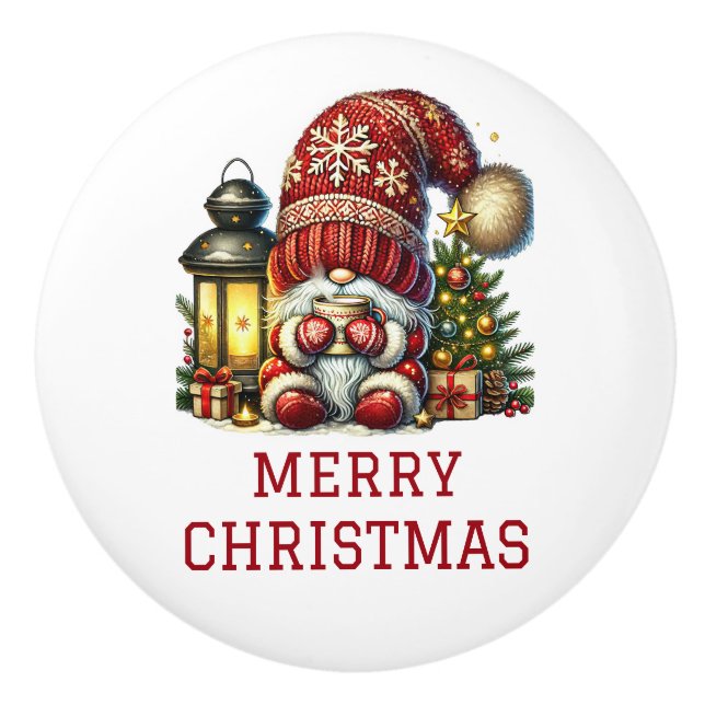 Pomo De Cerámica Gnomo de Navidad Adorable (Anverso)