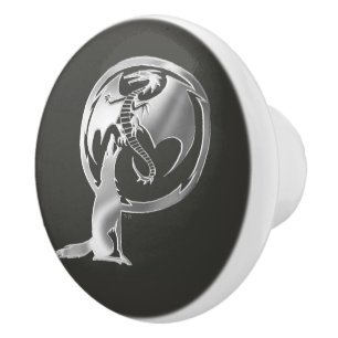 Pomo De Cerámica Gob de cerámica Wolf & Dragon Silver