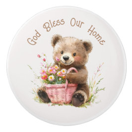 Pomo De Cerámica God Bless Our Home Cute Teddy Bear 
