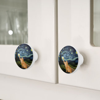 Pomo De Cerámica Gogh Kitty Starry Night Cat