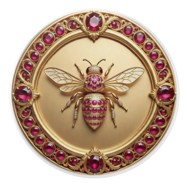 Pomo De Cerámica Gold and Ruby Studded Honey Bee (Anverso)