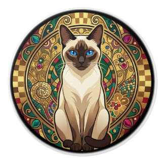 Pomo De Cerámica Gold Art Nouveau Siamese Cat
