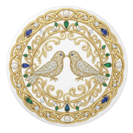 Pomo De Cerámica Gold Crystal Birds faux 2D graphic gemstones