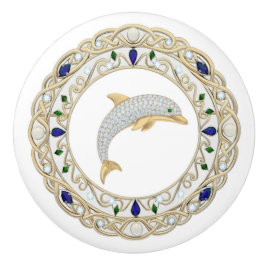 Pomo De Cerámica Gold Crystal Dolphin 2Dgraphic Ocean Sea Marine