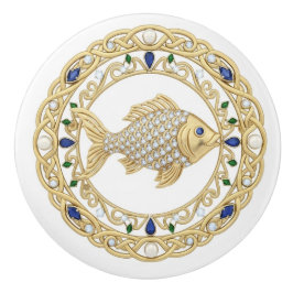 Pomo De Cerámica Gold Crystal Fish 2Dgraphic gemstone Sea Ocean