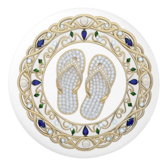 Pomo De Cerámica Gold Crystal Flip Flops 2Dgraphic Flipflop shoes (Anverso)