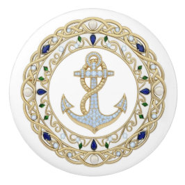 Pomo De Cerámica Gold Crystal Nautical Anchor Diamond 2DGraphic