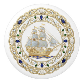 Pomo De Cerámica Gold Crystal Nautical Ship Boat Sailing 2DGraphic
