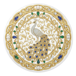 Pomo De Cerámica Gold Crystal Peacock Bird 2D graphic gemstones