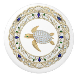 Pomo De Cerámica Gold Crystal Sea Turtle 2Dgraphic Diamond Ocean