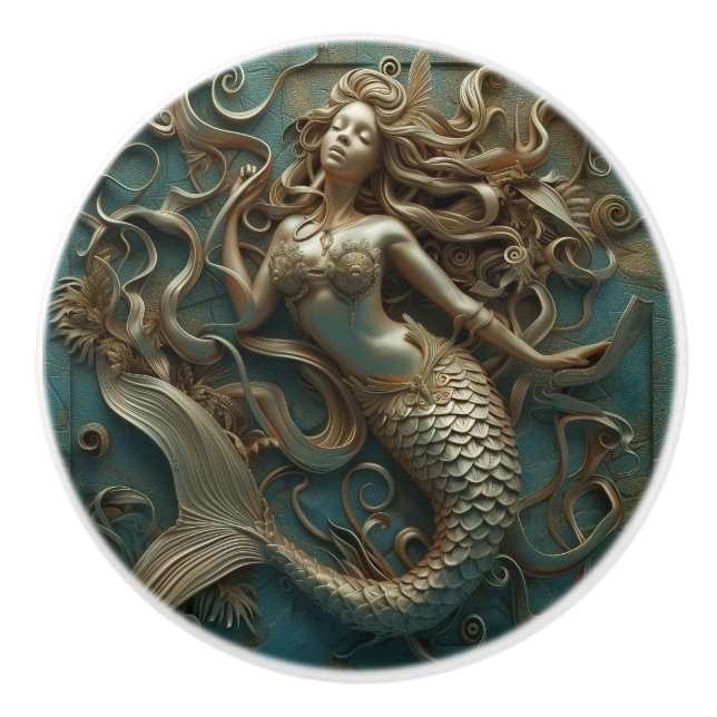 Pomo De Cerámica Gold Mermaid Luxury Marine (Anverso)