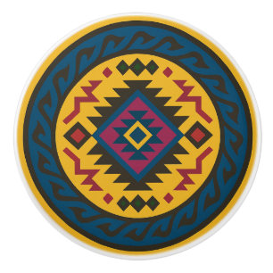 Pomo De Cerámica Golden Blue Magenta Diamond Zapotec Ceramic Knob