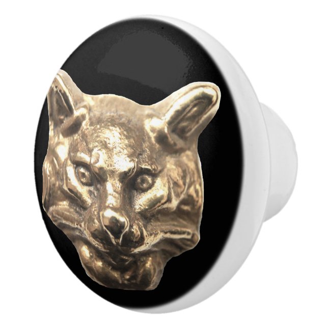 Pomo De Cerámica Golden Cat – goldene Katze – vergoldeter Kater (Derecha)