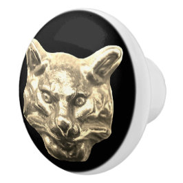 Pomo De Cerámica Golden Cat – goldene Katze – vergoldeter Kater