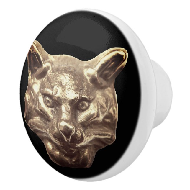 Pomo De Cerámica Golden Cat – goldene Katze – vergoldeter Kater (Derecha)