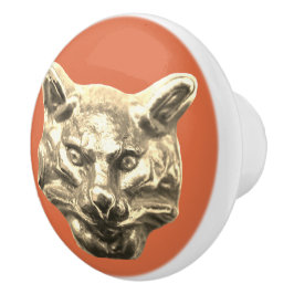 Pomo De Cerámica Golden Cat – goldene Katze – vergoldeter Kater