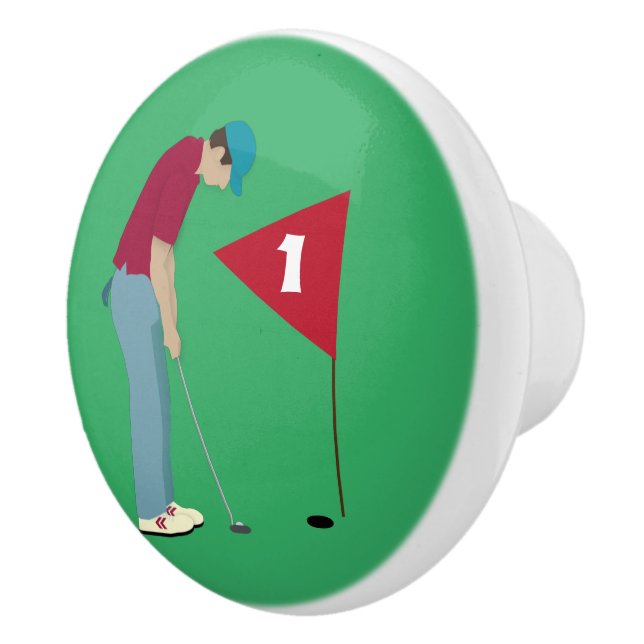 Pomo De Cerámica Golfer verde: Poniendo pelota (Derecha)