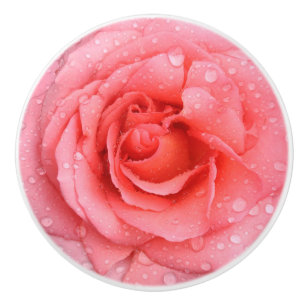 Pomo De Cerámica Gotas de agua de rosa roja romántica