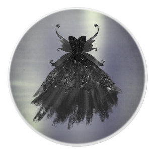Pomo De Cerámica Gothic Fairy Black Gown   Vampy Gótico Glam Sheen