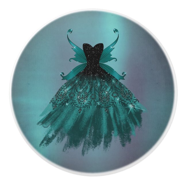Pomo De Cerámica Gothic Fairy Verde azulado Gown | Oveja Verde Prof (Anverso)
