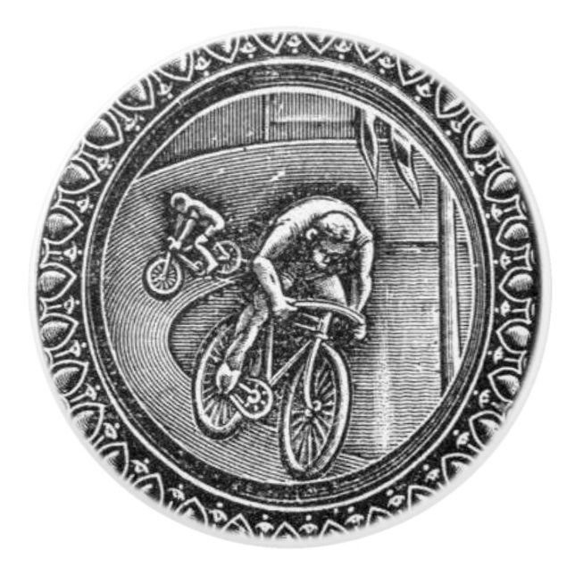 Pomo De Cerámica Grabado de carreras de ciclismo de época (Anverso)