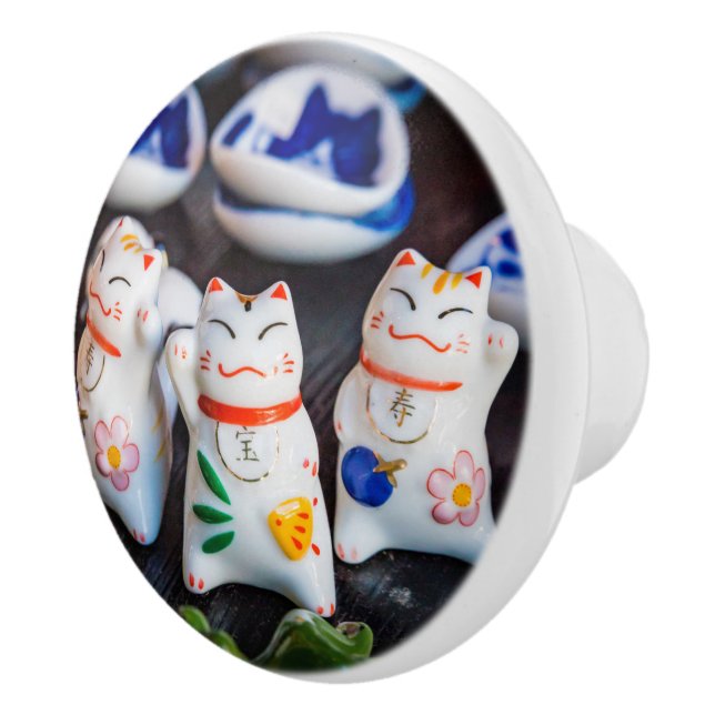 Pomo De Cerámica Grabando figuras de gatos (Derecha)