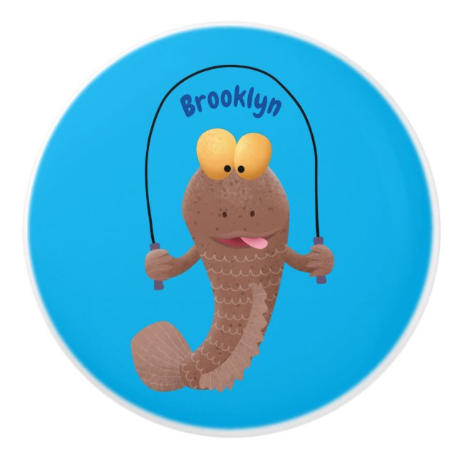 Pomo De Cerámica Gracioso saltando a la personalizado de pescado de (Anverso)