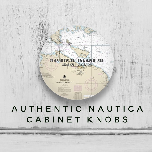Pomo De Cerámica Gráfica de longitud náutica superior de Michigan L (Nautical Upper Michigan Latitude Longitude Chart Ceramic Knob)