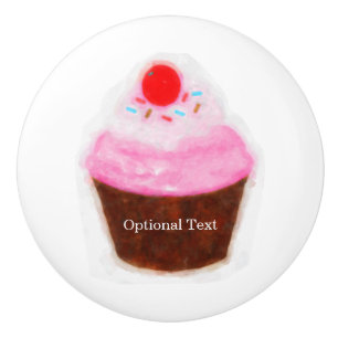 Pomo De Cerámica Gran Cupcake y Cherry Cute Acuarela Personalizada