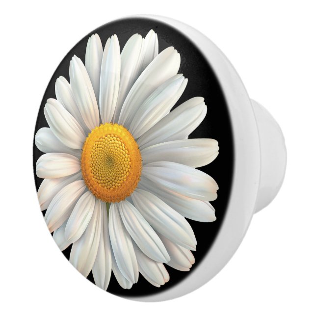 Pomo De Cerámica Gran Daisy Blanco En Negro (Derecha)