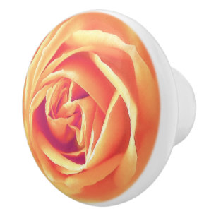 Pomo De Cerámica Gran Estampa de Rosa Naranja Pastel