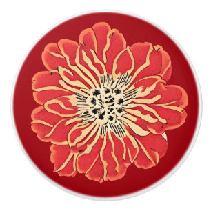 Pomo De Cerámica Gran Flor Art Nouveau Roja