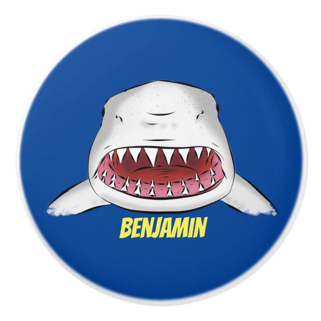 Pomo De Cerámica Gran tiburón blanco significa ilustracion personal (Anverso)