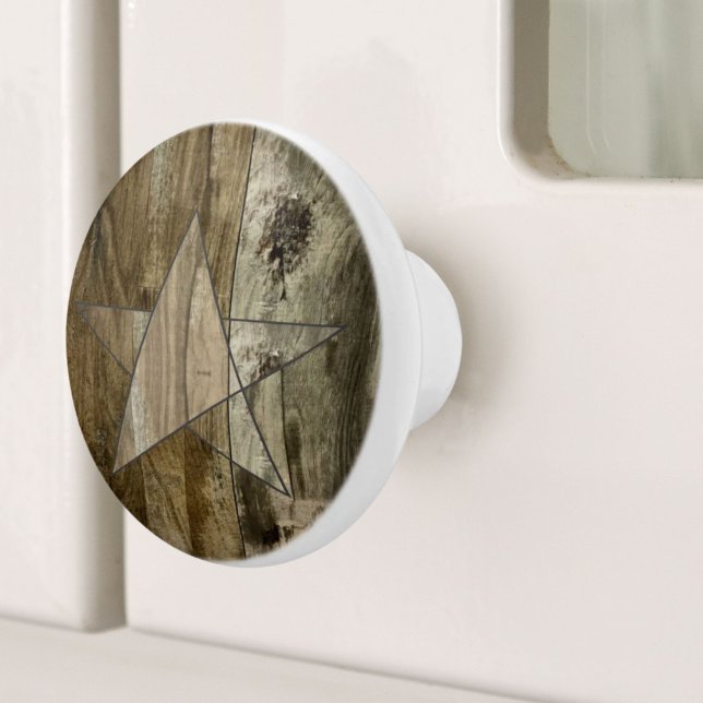 Pomo De Cerámica Granja Gray Barn Wood Western Country Star (Farmhouse Grey Barn Wood Western Country Star Ceramic Knob)