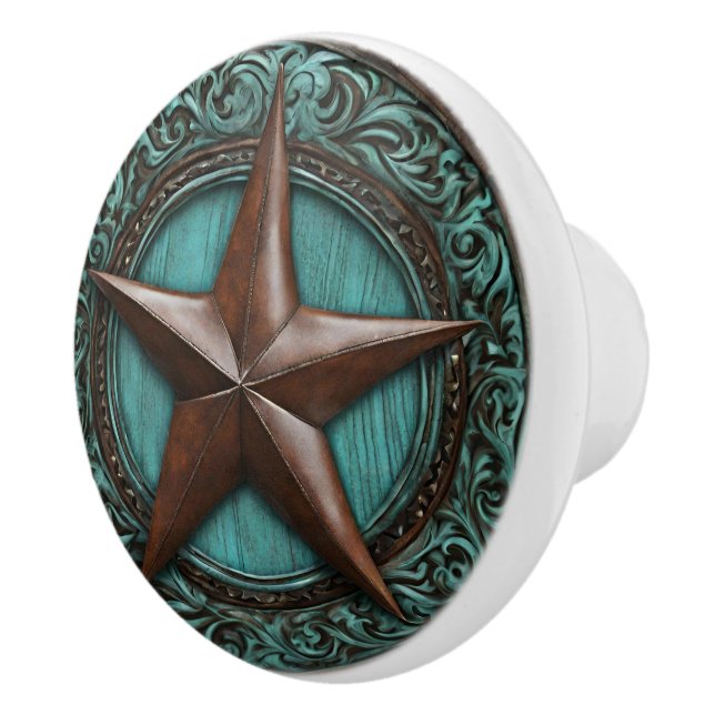 Pomo De Cerámica Granja Turquoise Cowboy País Occidental Texas Star (Derecha)