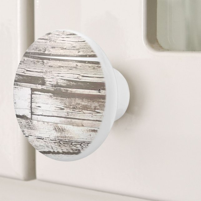 Pomo De Cerámica grano de madera blanca y beige de grano rústico (rustic farmhouse barn beige grey white wood grain ceramic knob)