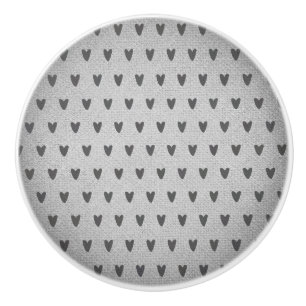 Pomo De Cerámica Gray Burlap Whimsical Hearts Rústic Farmhouse