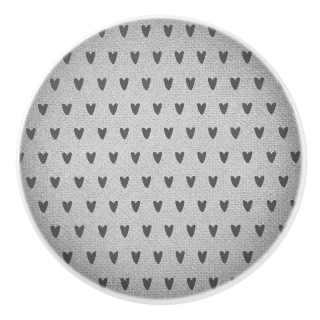 Pomo De Cerámica Gray Burlap Whimsical Hearts Rústic Farmhouse (Anverso)