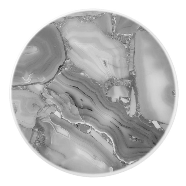 Pomo De Cerámica Gray Faux Marble Stone Extracción de cerámica (Anverso)