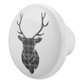 Pomo De Cerámica Gray Tartan Stag Head Antler Rustic