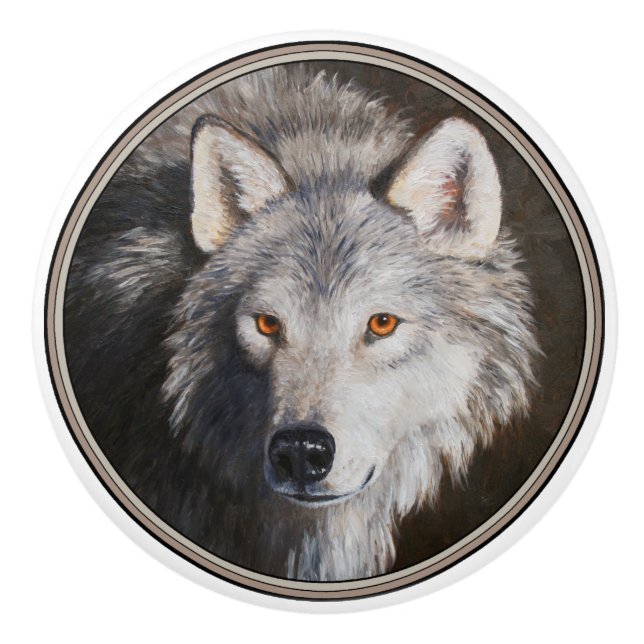 Pomo De Cerámica Gray Timber Wolf Face (Anverso)