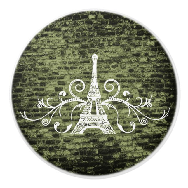 Pomo De Cerámica Green Eiffel Tower Grunge Ceramic Pull (Anverso)