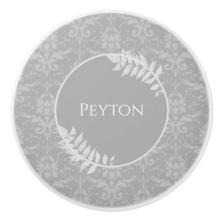 Pomo De Cerámica Gris Elegant Damask Personalized Ceramic Knob