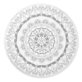 Pomo De Cerámica Gris Floral Damask Mandala Blanco