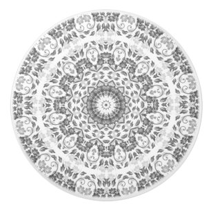 Pomo De Cerámica Gris White Floral Mandala