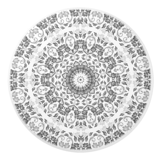 Pomo De Cerámica Gris White Floral Mandala (Anverso)