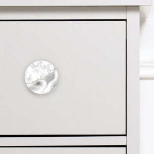 Pomo De Cerámica Gris White Marble Agate Gold Purpurina